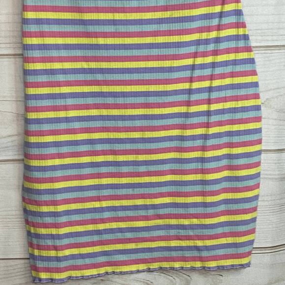 Shein Rainbow Colors Striped Off Shoulder Bodycon Mini Dress Size Medium - Picture 3 of 7